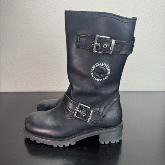 Women’s Harley Davidson Linda Boots Leather Black Motorcycle Moto 88401 Skull 6 - Picture 6 of 16